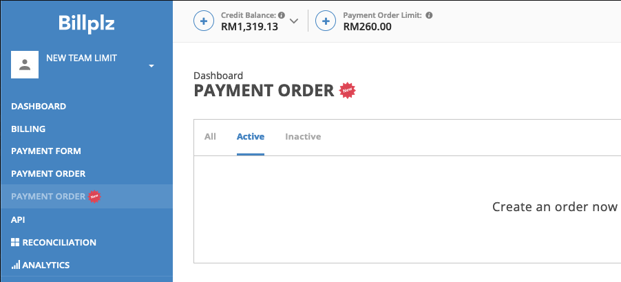 Payment Order Limit Interface Screenshot.
